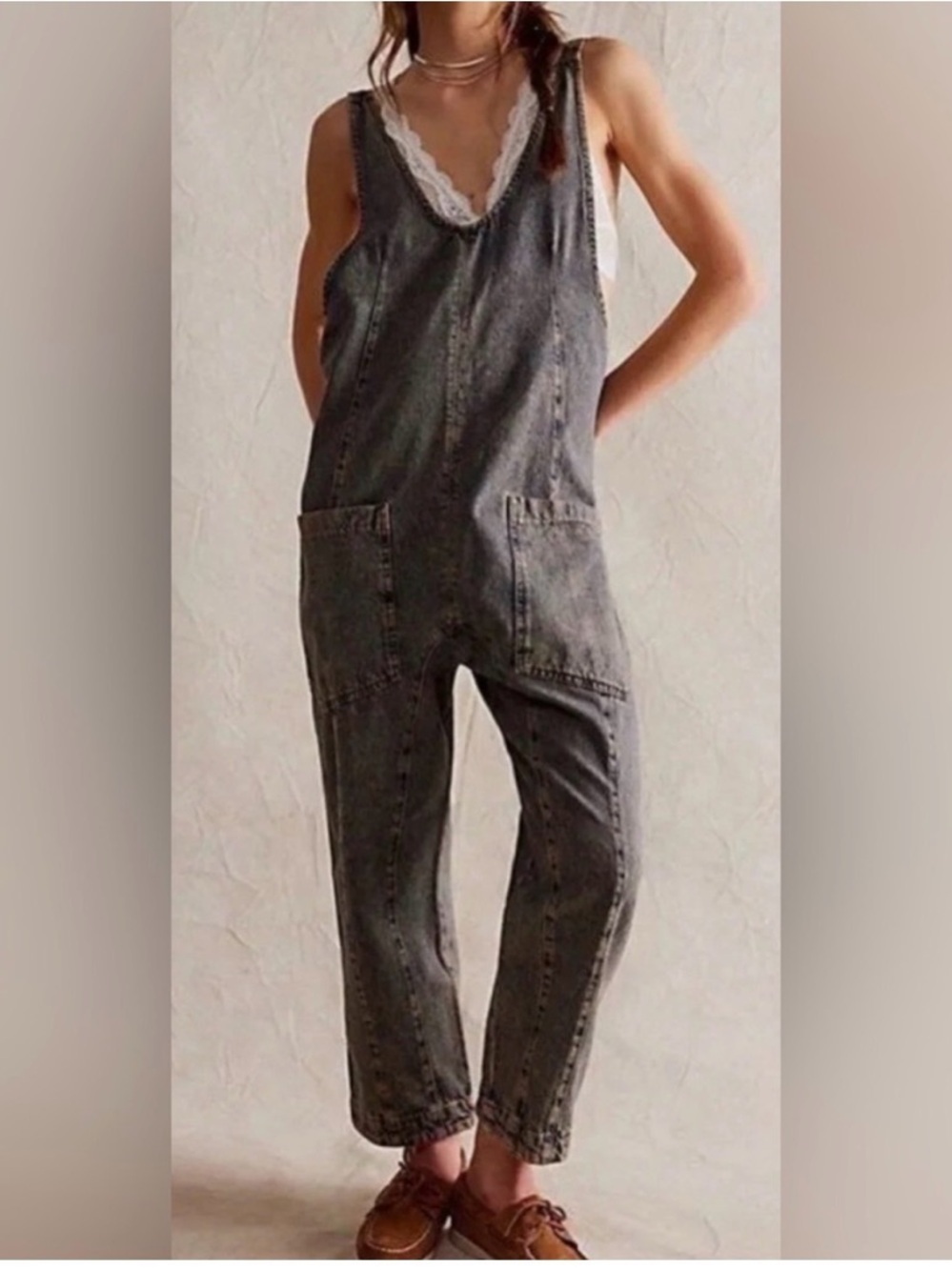 Free People High Roller Jumpsuit Blue Midnight Sz S short NWT